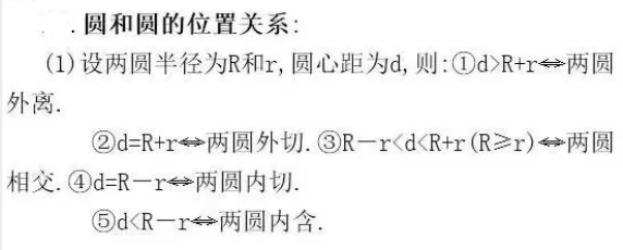 初中数学公式定理：圆线和圆的位置关系