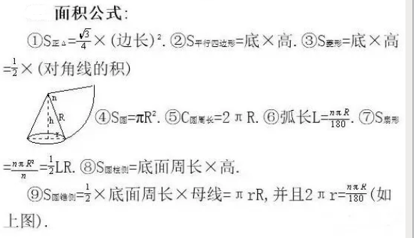 初中数学公式定理：面积公式